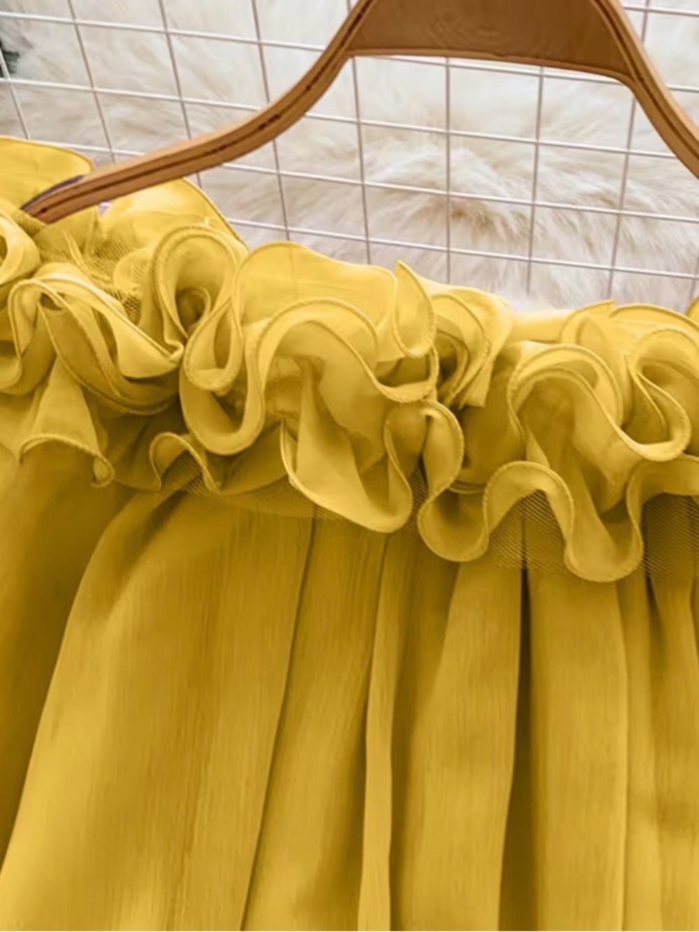 Yellow Ruffle Off-Shoulder Women's Blouse - Picture 3 of 6